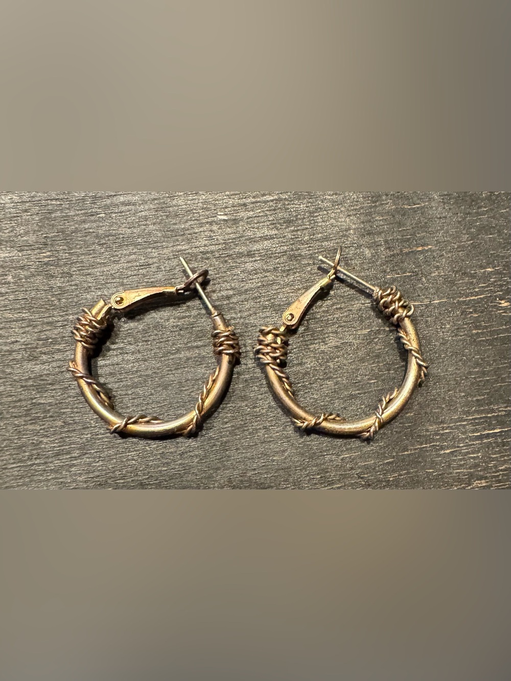 Vintage Brass Metal Hoop Earrings Wrapped in Wire